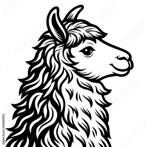 Detailed Llama Head Illustration for Tattoo Design and Coloring Book Projects