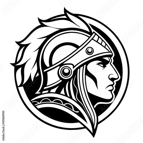 Classic Warrior Helmet Profile Illustration for Historical Themes and Tattoo Designs