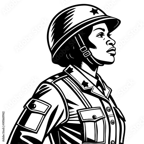 Female Soldier Portrait Wearing Military Uniform and Helmet Symbolizing Strength and Courage