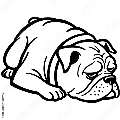 Sad Bulldog Lying Down Vector  Ideal for Tattoo Design Coloring Book and Apparel