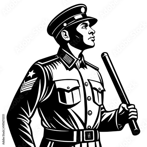 Vintage Police Officer Serigraph Style Illustration for Tattoo and Graphic Design