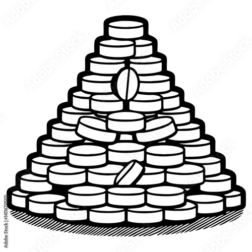 Stacked Coins Pyramid Design Ideal for Coloring Books and Tattoos