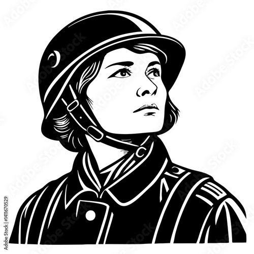 Female Soldier Portrait Vintage Style Vector Illustration for Military Themes and Designs