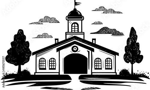 Fire station fantasy architecture, Fire station illustration art