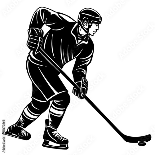 Dynamic Ice Hockey Player in Action Silhouette for Sports Branding and Merchandise Design
