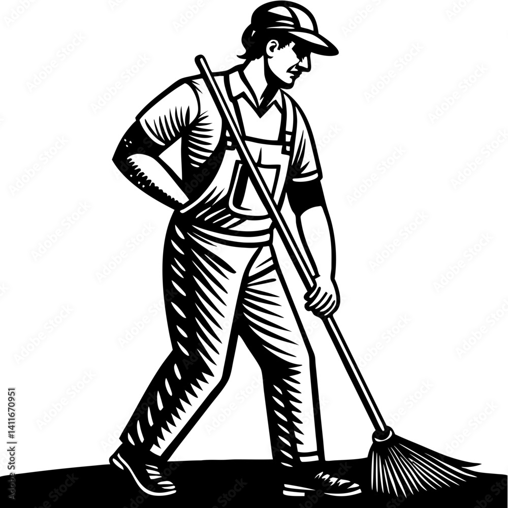 Man Sweeping with Broom Illustration Perfect for Cleaning Services and Home Improvement Designs Man Sweeping with Broom Illustration Perfect for Cleaning Services and Home Improvement Designs