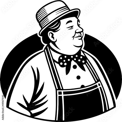 Vintage Chef Character with Bowtie and Hat Excellent for Retro Restaurant Decor and Branding