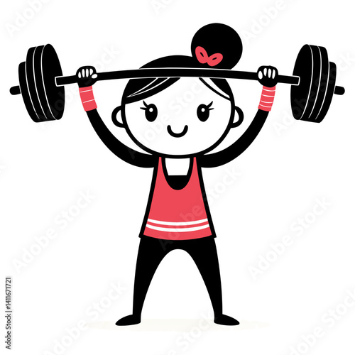 Cute Cartoon Girl Lifting Weights for Fitness Motivation and Health Enthusiast Designs