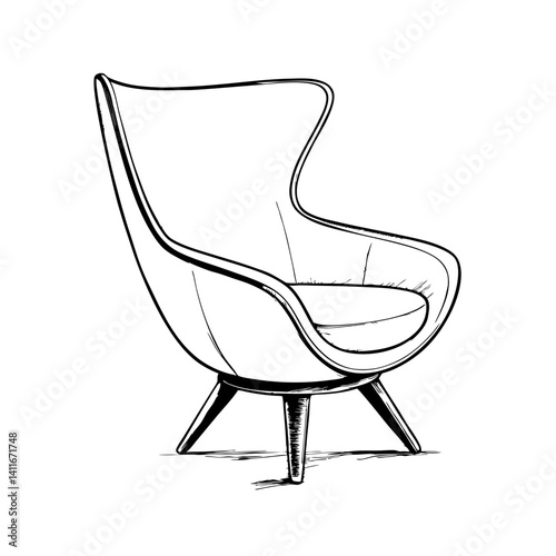 Stylish Mid Century Modern Armchair Vector Line Art for Interior Design Projects