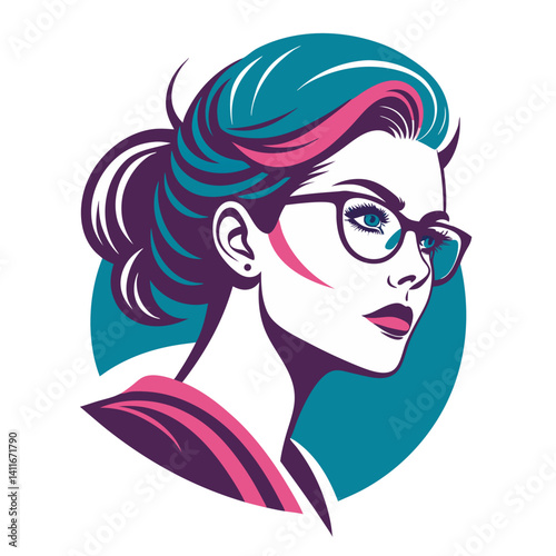 Stylish Modern Woman Portrait with Colored Hair and Glasses for Fashion and Beauty Designs