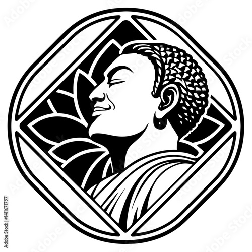 Buddha Outline Design with Lotus Flower for Spiritual Tattoo and Meditation Artwork