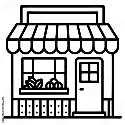 Charming Illustrated Shopfront Design with Awning and Flower Box for Creative Projects