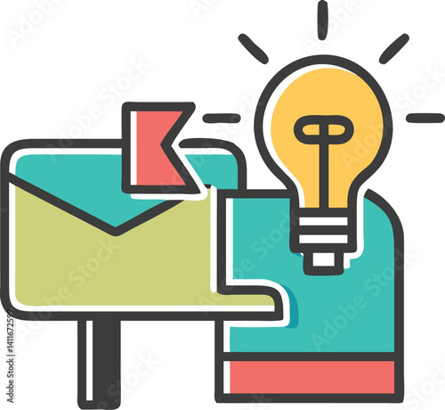 Creative Mailbox with Idea Lightbulb Icon on Transparent Background