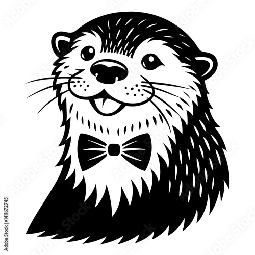 Cute Otter Character Wearing Bow Tie for Playful Illustrations and Fun Designs
