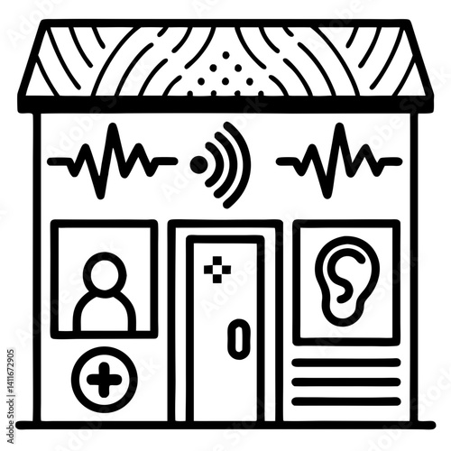 Hearing Clinic with Ear Symbol and Medical Elements for Health and Wellness Designs