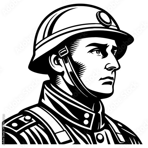Detailed Vintage Soldier Portrait Vector Art Ideal for Tattoo Design and Graphic Projects