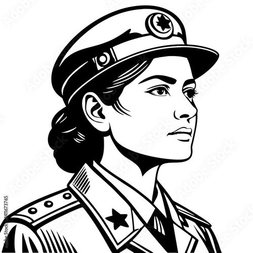 Strong Female Military Officer Portrait Vector Art for Leadership Themes and Empowerment Designs