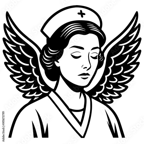Nurse Angel Wing Illustration for Inspirational Tattoos and Coloring Books
