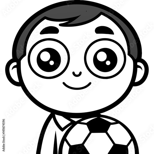 Cute Cartoon Boy Holding Soccer Ball Ideal for Coloring Books and Children's Illustrations