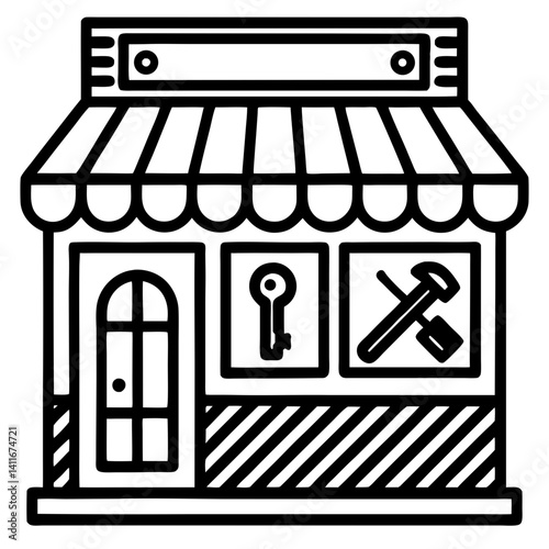Charming Key and Tool Shopfront Illustration for Home Repair and DIY Projects