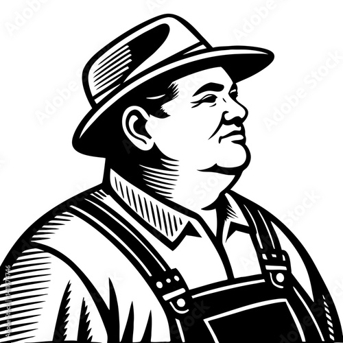 Vintage Farmer Vector Illustration with Hat for Retro Design Projects and Print Media