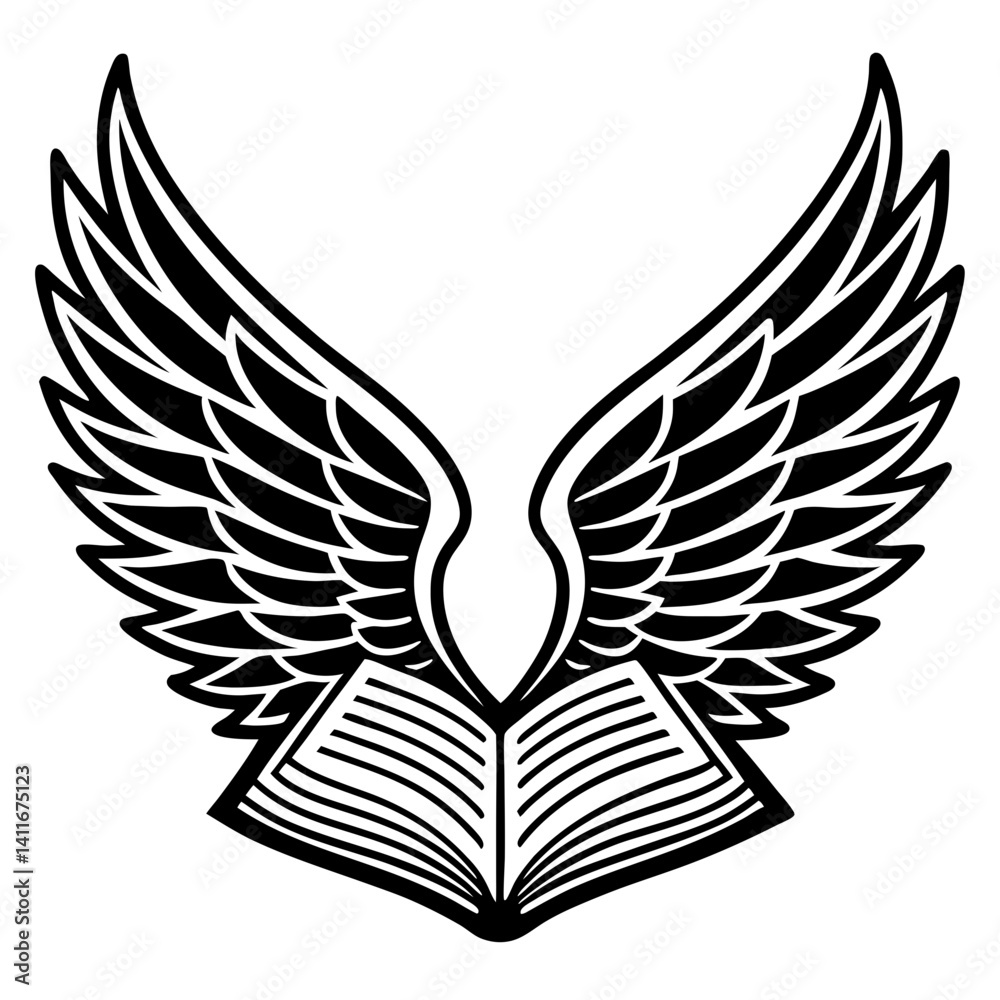 Fototapeta premium Wings Embracing Open Book Symbolizing Knowledge Freedom and Imagination