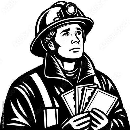 Miner Holding Cash in Work Gear Symbolizing Hard Work and Financial Reward