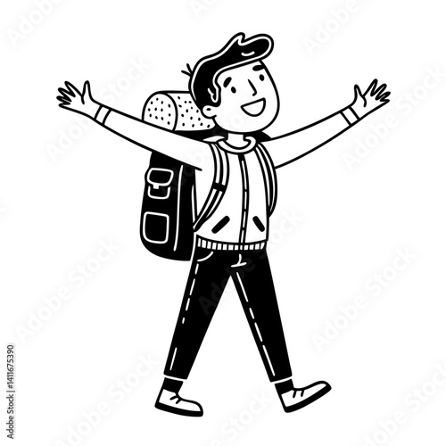 Happy Boy with Backpack Excited for Adventure Traveling Outdoors Youthful Spirit