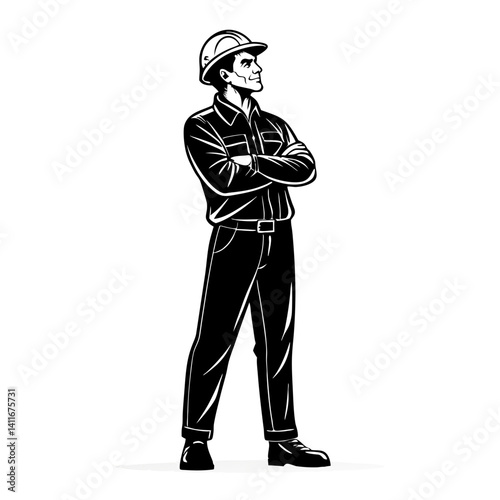 Confident Construction Worker in Safety Gear Standing Proudly for Professional Illustrations
