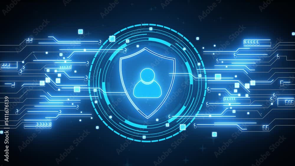 Cybersecurity shield lock icon hologram security breach computer hacking attack warning message hacked alert virtual hud finance data privacy VPN service protection Block chain crypto wallet 