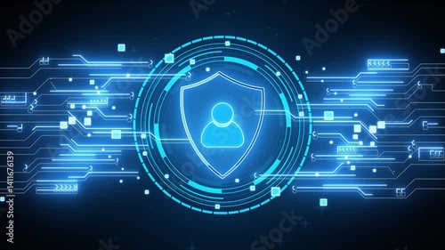 Cybersecurity shield lock icon hologram security breach computer hacking attack warning message hacked alert virtual hud finance data privacy VPN service protection Block chain crypto wallet 