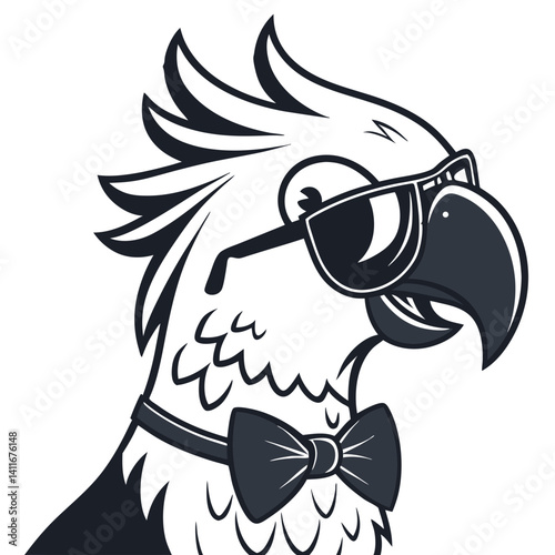 Cool Parrot Wearing Sunglasses and Bow Tie Vector Illustration for Fun Designs