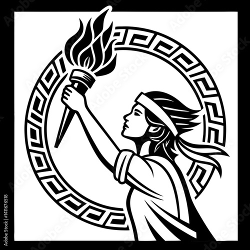 Empowered Female Figure Holding Torch Symbolizing Freedom and Enlightenment