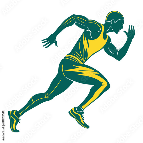 Dynamic Runner Silhouette in Bold Athletic Outfit for Fitness and Sports Design