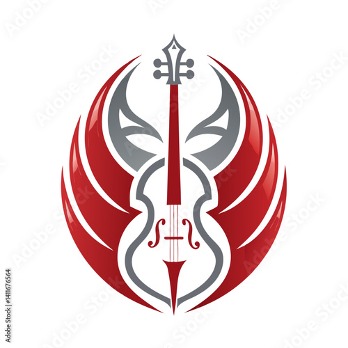 Stylized Violin with Wings Emblem for Music Lovers and Tattoo Designs
