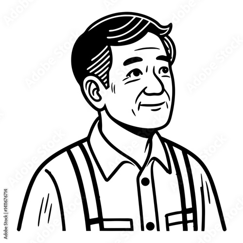 Smiling Older Man Portrait in Simple Line Art Style for Personal Projects and Illustrations