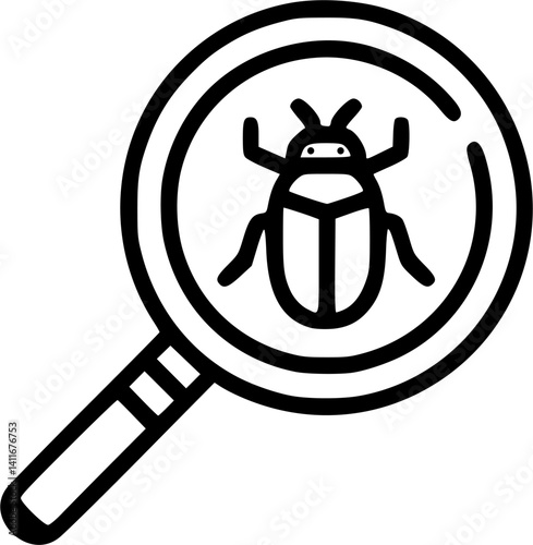 Magnifying Glass Inspecting Beetle Silhouette Icon