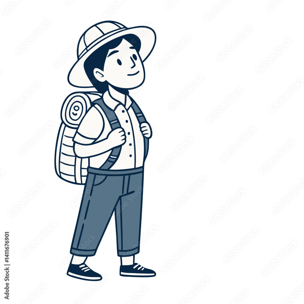 Adventurous Boy with Backpack and Hat Ready for Hiking and Outdoor Exploration Adventurous Boy with Backpack and Hat Ready for Hiking and Outdoor Exploration