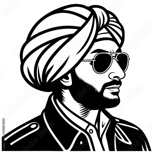 Stylish Man in Sunglasses Wearing Turban Fashion Vector Art Design
