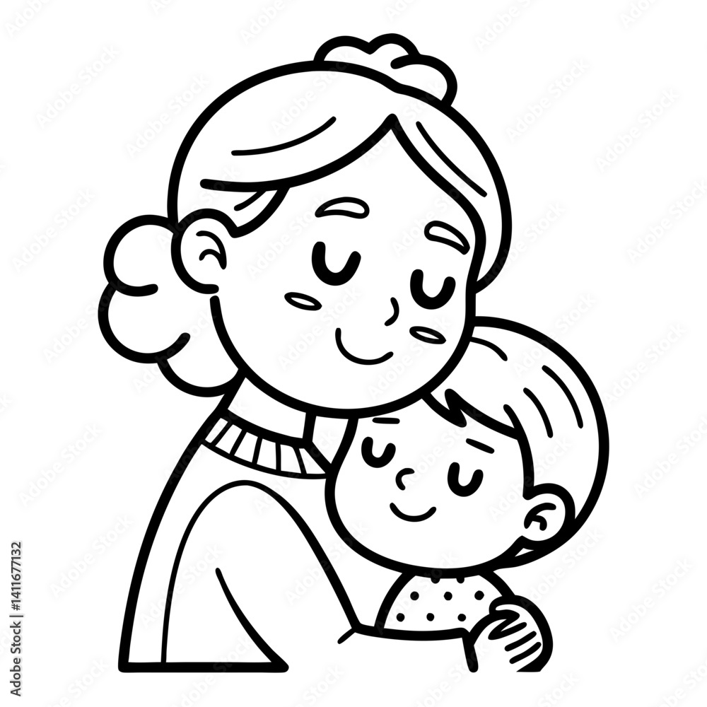 Heartwarming Mother and Child Embrace Illustration Perfect for Coloring Pages and Designs Heartwarming Mother and Child Embrace Illustration Perfect for Coloring Pages and Designs