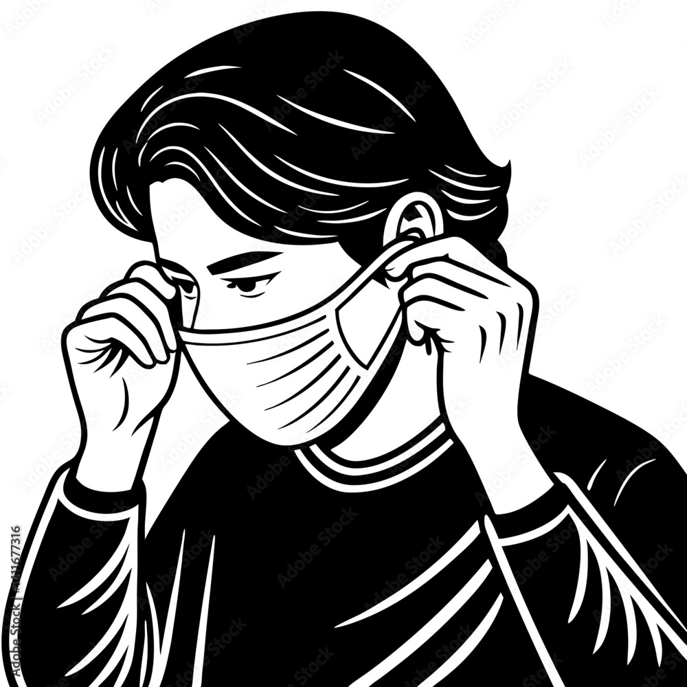 Young Person Wearing Surgical Face Mask for Health and Safety Awareness Illustration Young Person Wearing Surgical Face Mask for Health and Safety Awareness Illustration