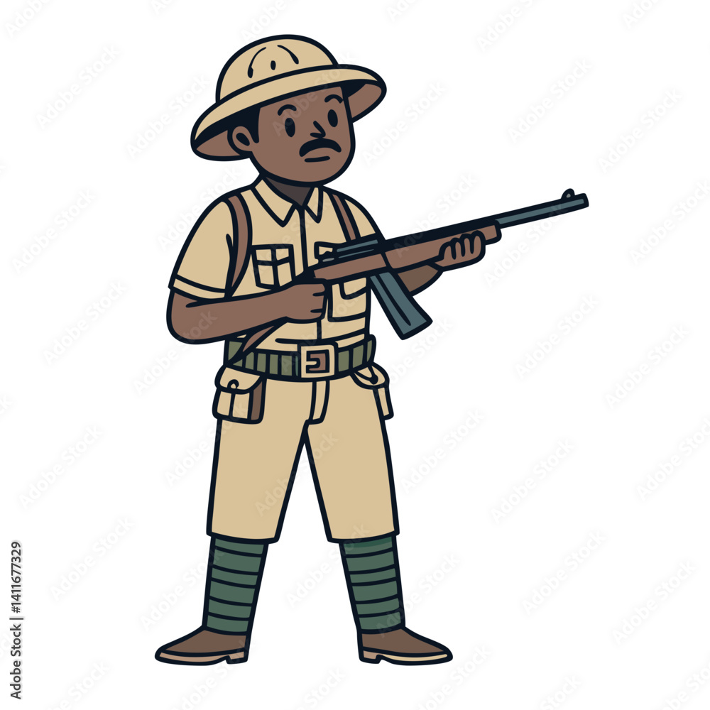 Soldier with Rifle in Khaki Uniform for Historical Illustrations and Military Designs Soldier with Rifle in Khaki Uniform for Historical Illustrations and Military Designs
