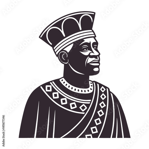 Elegant Profile of a Regal King with Traditional Attire Ideal for Cultural Art Projects
