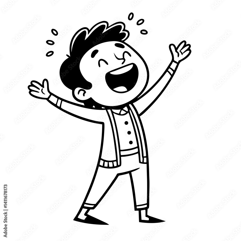 Joyful Cartoon Boy with Outstretched Arms Celebrating Happiness and Positive Vibes Joyful Cartoon Boy with Outstretched Arms Celebrating Happiness and Positive Vibes