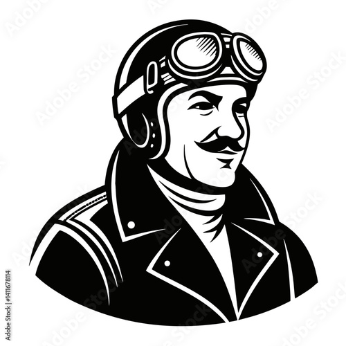 Vintage Pilot Illustration with Aviator Goggles for Tattoo Design or Apparel