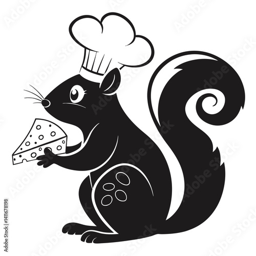 Cute Squirrel Chef Holding Cheese Slice Fun Cartoon Character Illustration for Cooking Theme