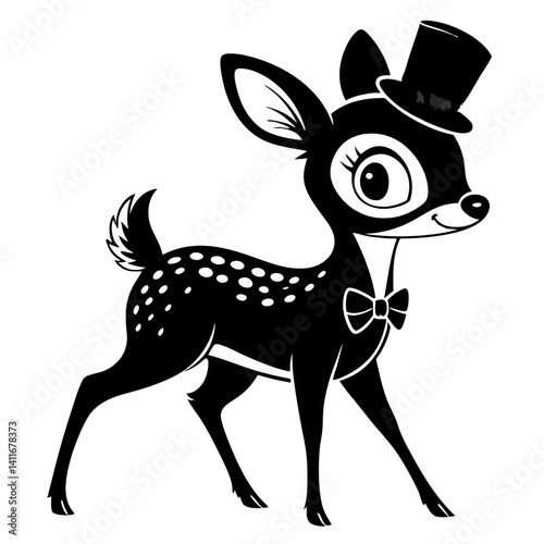 Charming Cartoon Deer Character with Top Hat and Bow Tie in Playful Design for Kids