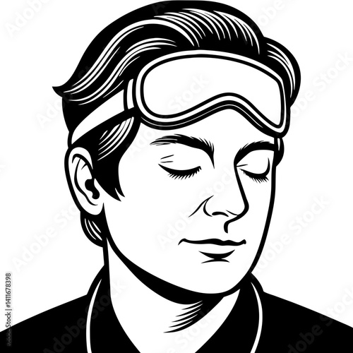 Relaxed Man with Sleep Mask Vector Design for Wellness and Self-Care Themes
