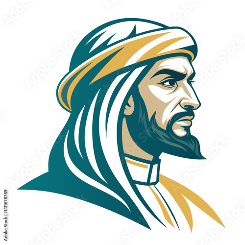 Stylized Portrait of a Middle Eastern Man with Traditional Headscarf for Creative Projects