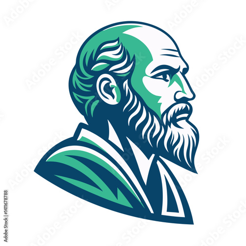 Profile Portrait of an Elderly Scholar with Beard Ideal for Tattoo or Logo Design